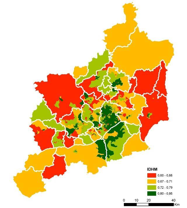 A) B) C) Figura 1 (A) Porcentagem de indígena por UDH, RMBH, 2010; (B) Ditribuição do