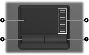 s da parte superior TouchPad (1) TouchPad* Move o cursor e seleciona ou ativa itens na tela. (2) Botão esquerdo do TouchPad* Funciona como o botão esquerdo de um mouse externo.