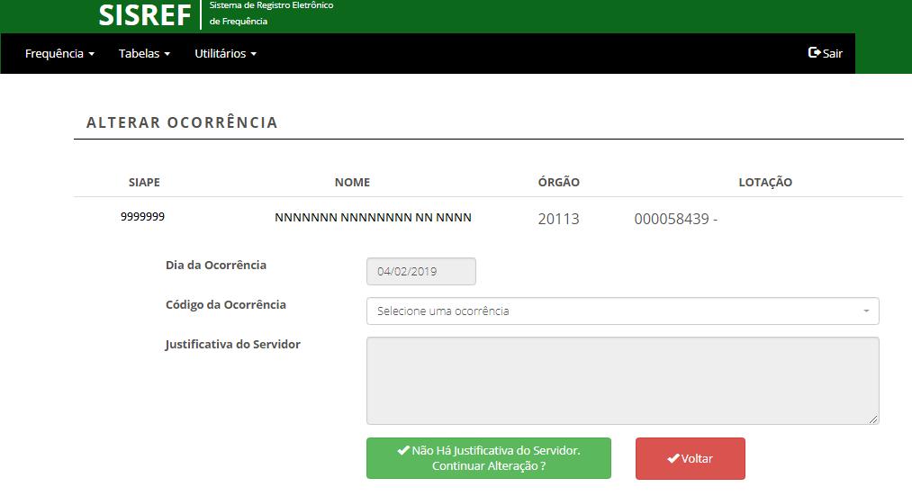 Registrar Ocorrências por Dia Para registrar a ocorrência diariamente, a chefia imediata poderá utilizar a opção de Registrar por dia,