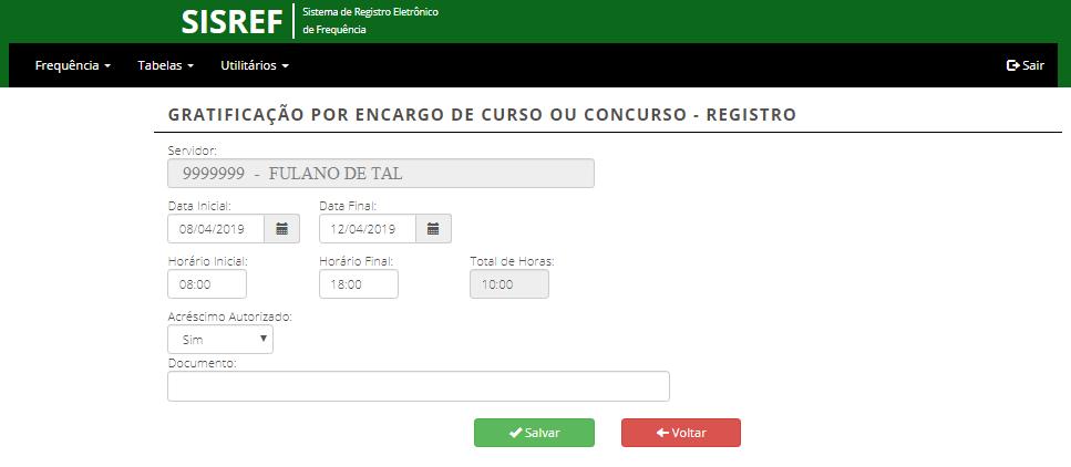 Após salvar as informações o sistema sinalizará com este símbolo na frente do nome do servidor, onde clicando no símbolo, o sistema abrirá um campo informando o período autorizado pela chefia da