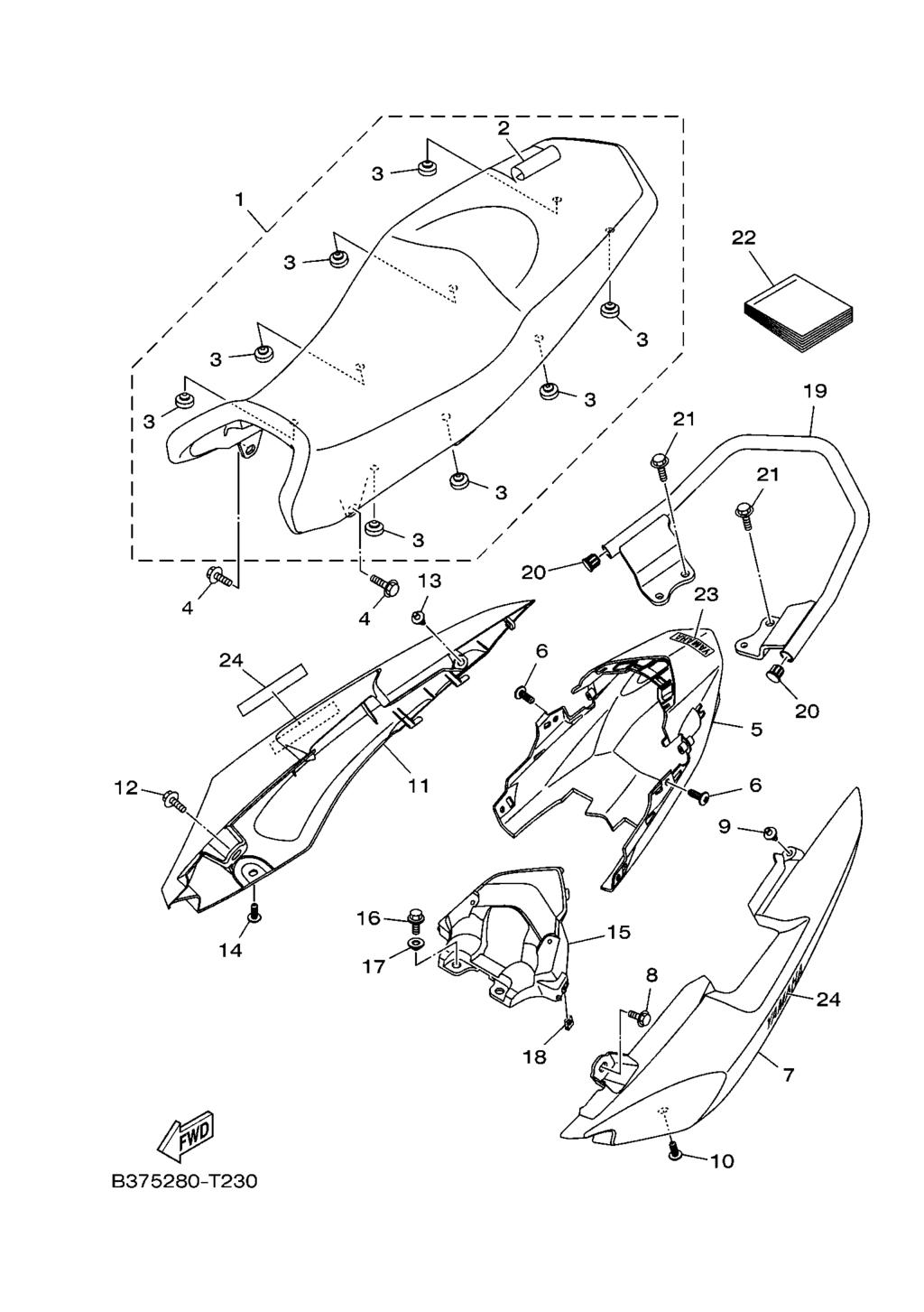 FIG. 23 ASSENTO 1 2RP F4730 00 SELIM DUPLO COMPLETO 1 2 2RP F4731 00.CAPA DO SELIM 1 3 4AN F4741 10.