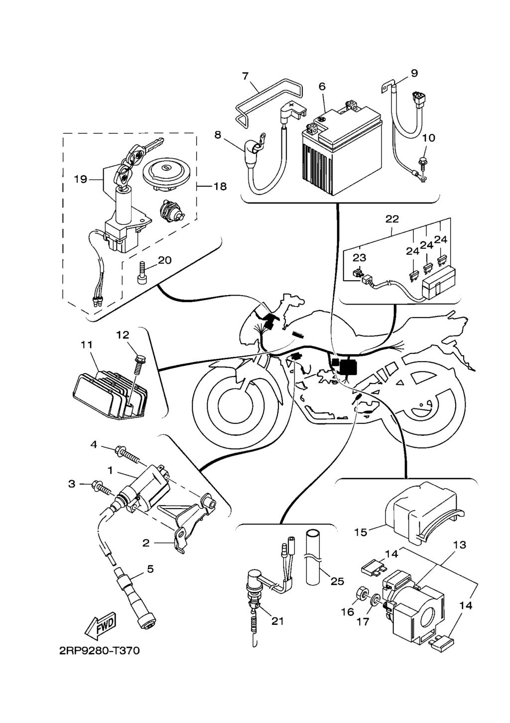 FIG. 37 SISTEMA ELETRICO 1 1 1ST H2330 01 BOBINA DE IGNICAO CONJUNTO 1 2 2RP F7267 00 GUIA DO CABO 1 3 95E32 06020 PARAFUSO FLANGE 1 4 95E32 06030 PARAFUSO FLANGE 1 5 1ST H2370 00 CACHIMBO DA VELA