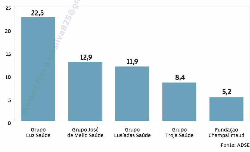 LUZ SAÚDE E JOSÉ DE MELLO LIDERAM FATURAS Peso dos principais grupos de saúde em percentagem da faturação apresentada à ADSE.