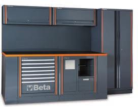 C55AB estante para oficina Módulo incluindo: - Armário de duas portas (C55A2) - Bancada de trabalho (C55BO/2) - Módulo fixo com 7 gavetas (C55M7) -