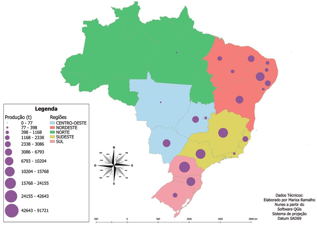 Potencial e barreiras para a exportação de carne de tilápias pelo Brasil 169 Figura 1 Produção de tilápia por estados 2017 Fonte: Elaboração própria, com base em dados de IBGE (2017).