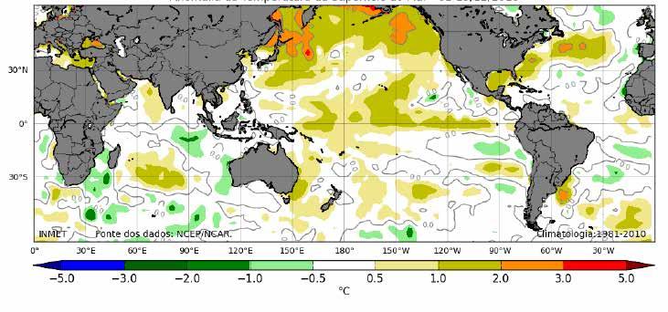 Figura 2 - Mapa de anomalias da Temperatura da Superfície do Mar (TSM) no período 1º a 15 de dezembro/2018 Fonte: Inmet. Gráfico 1 - Gráfico de monitoramento do índice diário de El Niño/La Niña 3.