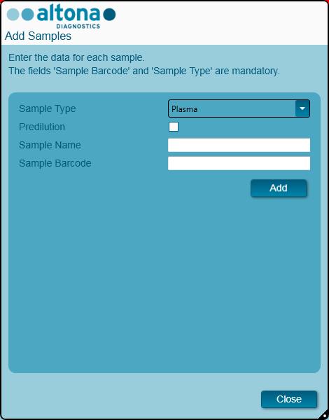 3. Selecione o tipo de amostra Plasma no campo Sample Type (Tipo de Amostra).