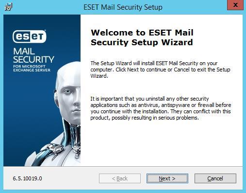 As próximas imagens ilustram o processo de instalação do ESET Mail Security for