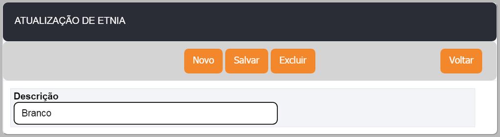 Na tela de cadastro, basta inserir a descrição e salvar o registro: 7.5.