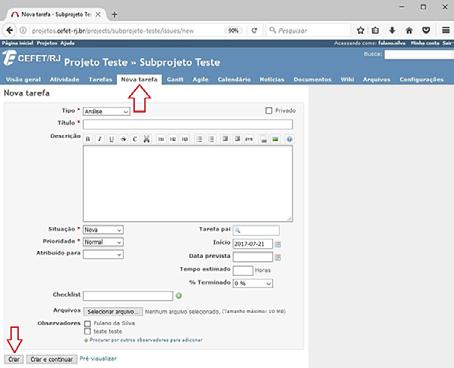 Figura 15 Criação de tarefa 4.2 Acompanhando as tarefas Existem várias formas de fazer o acompanhamento das tarefas do projeto.