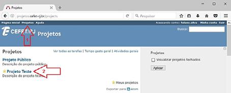 Para visualizar os projetos, clique em Projetos, no menu principal, localizado no canto superior esquerdo, conforme mostra a Figura 3.