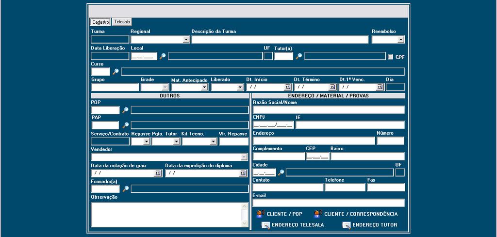 3. CADASTRO DE TURMAS Clique na aba CADASTRO e, em seguida, clique em INCLUIR; Selecine e preencha s camps cnfrme rientaçã a seguir: ABA CADASTRO TURMA: ID (códig) da Turma será gerad autmaticamente