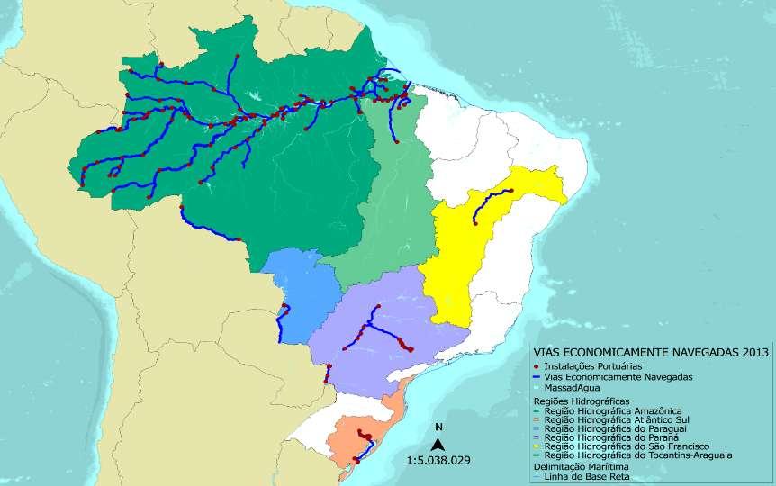 Vias Aquaviárias Interiores Economicamente Navegadas Extensão Total: 22.037 km Tocantins-Araguaia: 1.