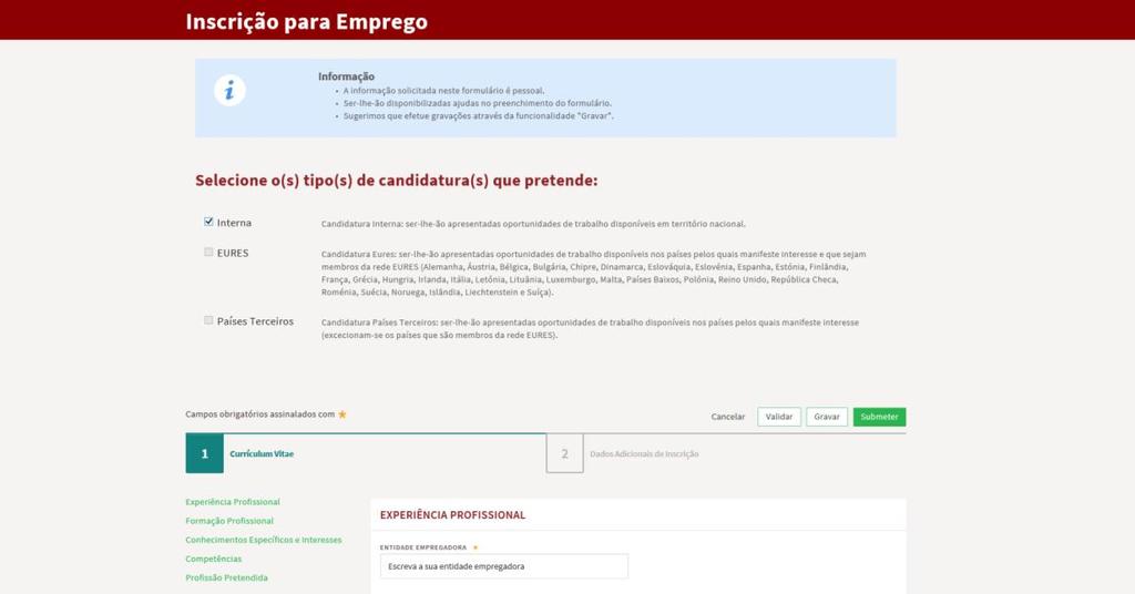 Após completar o preenchimento da informação dos 9 separadores e de submeter o pedido, será direcionado para esta página.