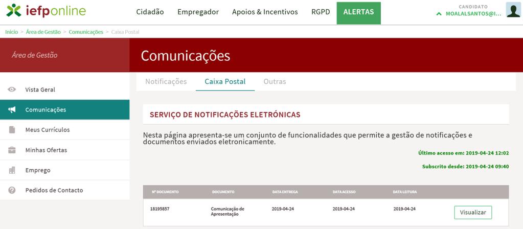 Neste caso foram disponibilizados os detalhes da oferta de emprego para que