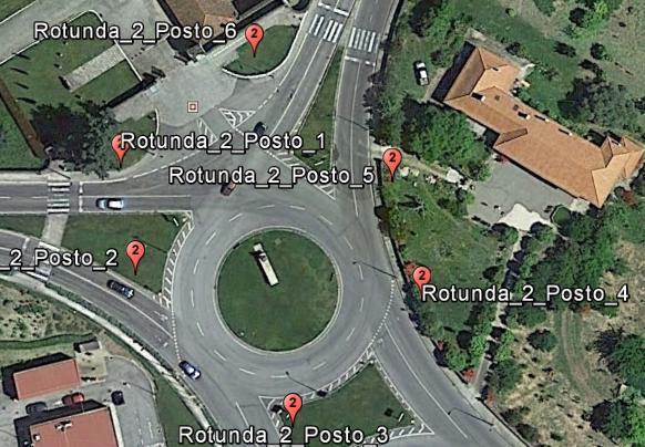 Fonte: Google Earth 2016 Figura 3 - Layout do posicionamento das contagens na rotunda sul entre a Av. Do Regimento de Infantaria 13 a rua de Santa Iria e a Rotunda 3 que dá acesso à antiga EN15.