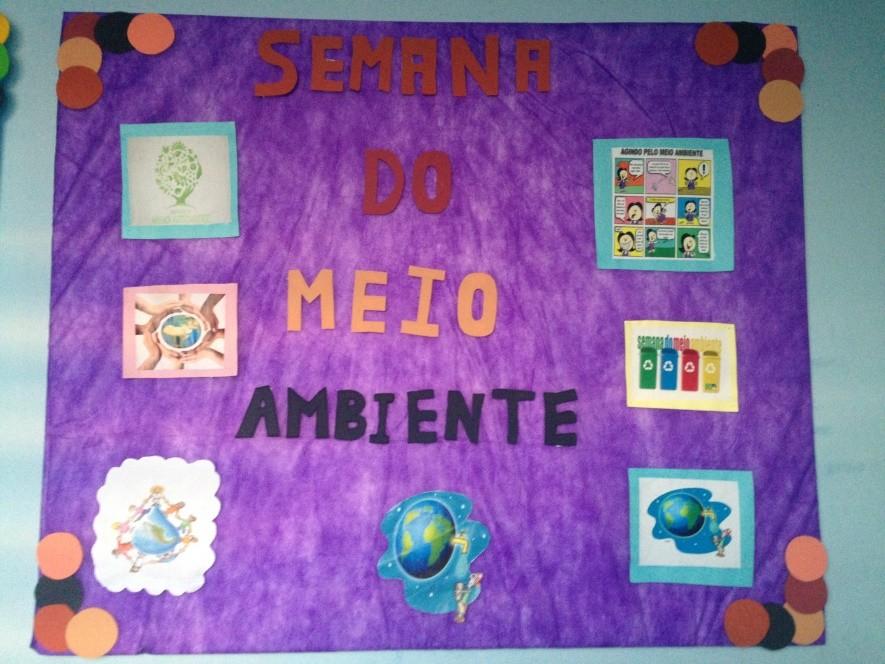 nosso planeta. O mural foi fixado na parede do corredor principal da escola e também serviu para decorar escola durante a semana do meio ambiente.