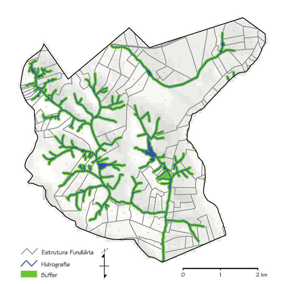 Figura 3 Projeção ideal da área de APP para a microbacia dos Correias.