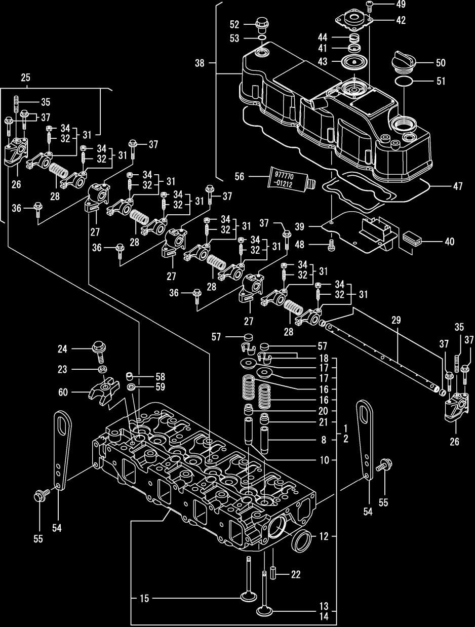 5. CABEÇOTE MONTADO / HEAD ASSY, CYLINDER ITEM CÓDIGO DESCRIÇÃO DSA GGE 50 60-075 TAMPA / COVER,FILLER 5 3-00030 ANEL DE BORRACHA / O-RING A P-3.