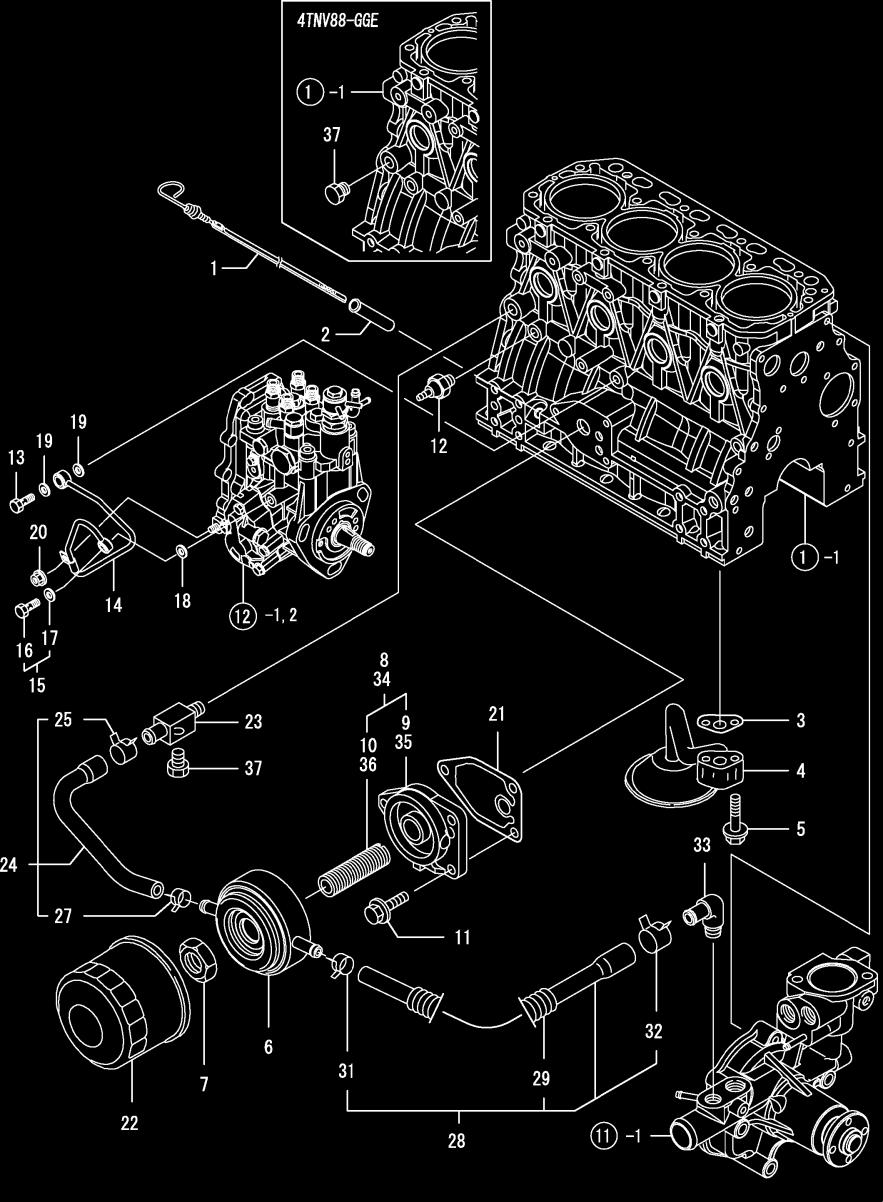 LISTA DE PEÇAS - MOTORES TNV88 DSA/GGE 0. SISTEMA DE LUBRIFICAÇÃO / OIL LUB. SYSTEM ITEM CÓDIGO DESCRIÇÃO DSA GGE 900-380 MEDIDOR DE ÓLEO / DIPSTICK, LUB.