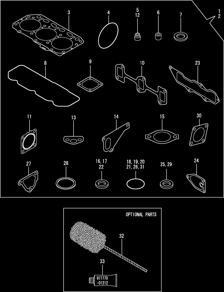 LISTA DE PEÇAS - MOTORES TNV88 DSA/GGE 8 - JOGO DE JUNTAS / GASKET SET ITEM CÓDIGO DESCRIÇÃO DSA GGE 7960-9780 JOGO DE JUNTAS / GASKET SET(NON-ASB.) 907-030 JUNTA DO CABEÇOTE / GASKET, (NON- ASB.