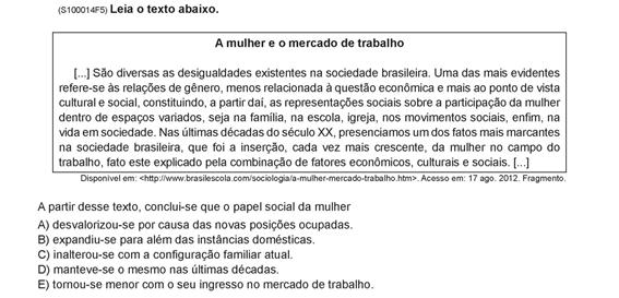 Ciências Humanas Ensino Médio e EJA Ensino Médio SADEAM 2015 Identificar, a partir de textos, a relativização das culturas como um dos valores principais da Sociologia.