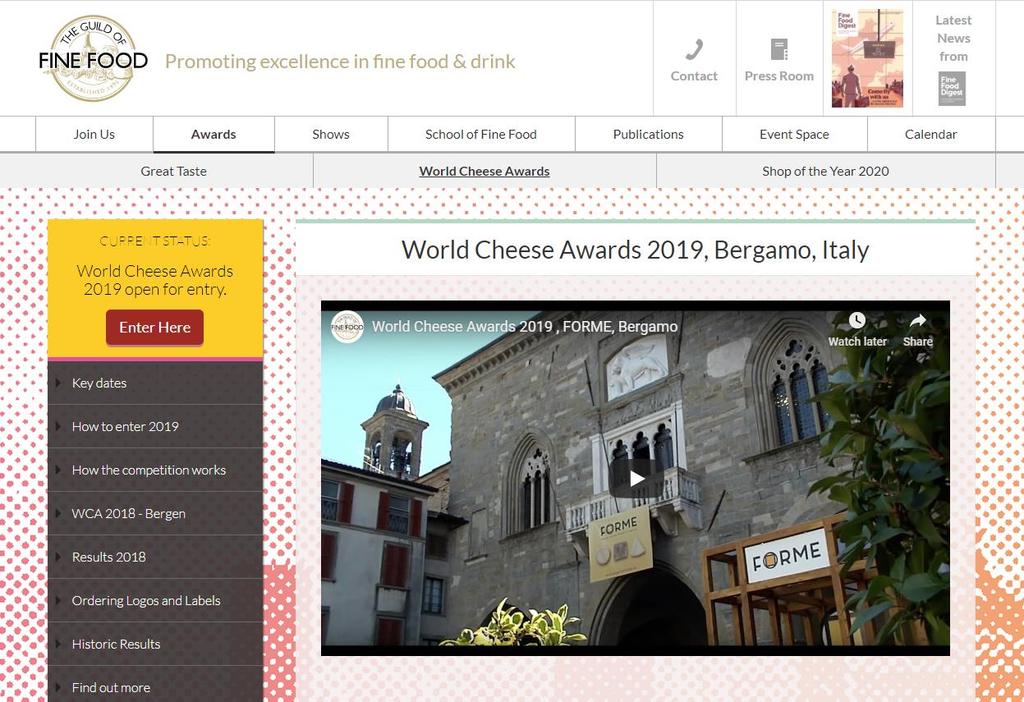 WORLD CHEESE AWARDS 2019 INSTRUÇÕES ONLINE PARA AS SUAS INSCRIÇÕES Vá para www.gff.co.uk/wca Clique em Enter Here (na casa vermelha sob Current Status) 1.