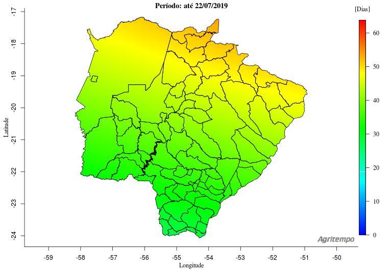 Estiagem Agrícola Na Figura 2, de acordo com o modelo Agritempo (Sistema de Monitoramento Agro Meteorológico), considerando até a data de 22/07/19, as diferentes áreas de Mato Grosso do Sul se