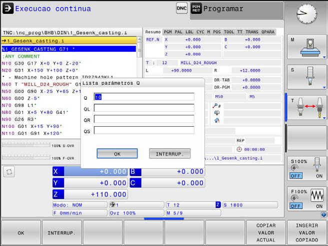 9 Programar parâmetros Q Controlar e modificar parâmetros Q 9.7 Controlar e modificar parâmetros Q Procedimento Pode controlar e também modificar os parâmetros Q em todos os modos de funcionamento.