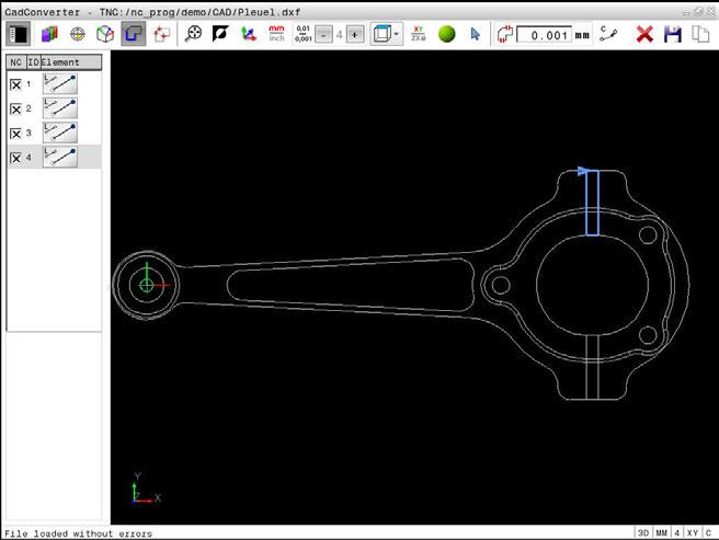 12 Aceitar os dados de ficheiros CAD CAD-Viewer (opção #42) Dividir, prolongar, encurtar elementos de contorno Para modificar elementos de contorno, proceda da seguinte forma: A janela Gráfico está