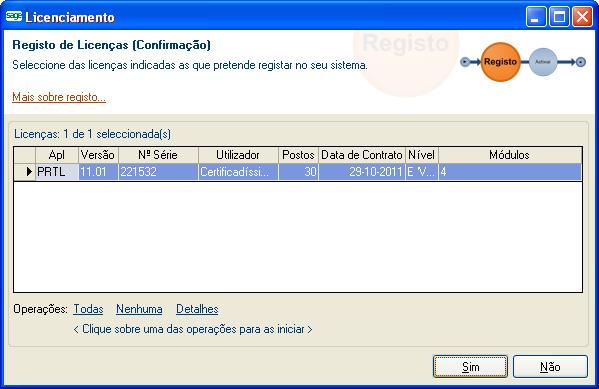 De seguida apenas terá que confirmar a licença.