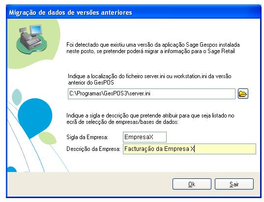 Upgrade aplicação Gespos Se detectada a instalação da aplicação Gespos na máquina, será apresentada ao utilizador a possbilidade de migrar as empresas. Versão 3.