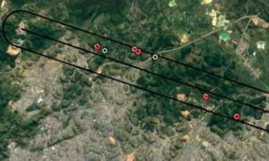 A Figura 3 mostra as descargas nuvem-solo e intranuvem registradas ao longo da linha Adrianópolis-Alcântara numa distância de até 1 km.