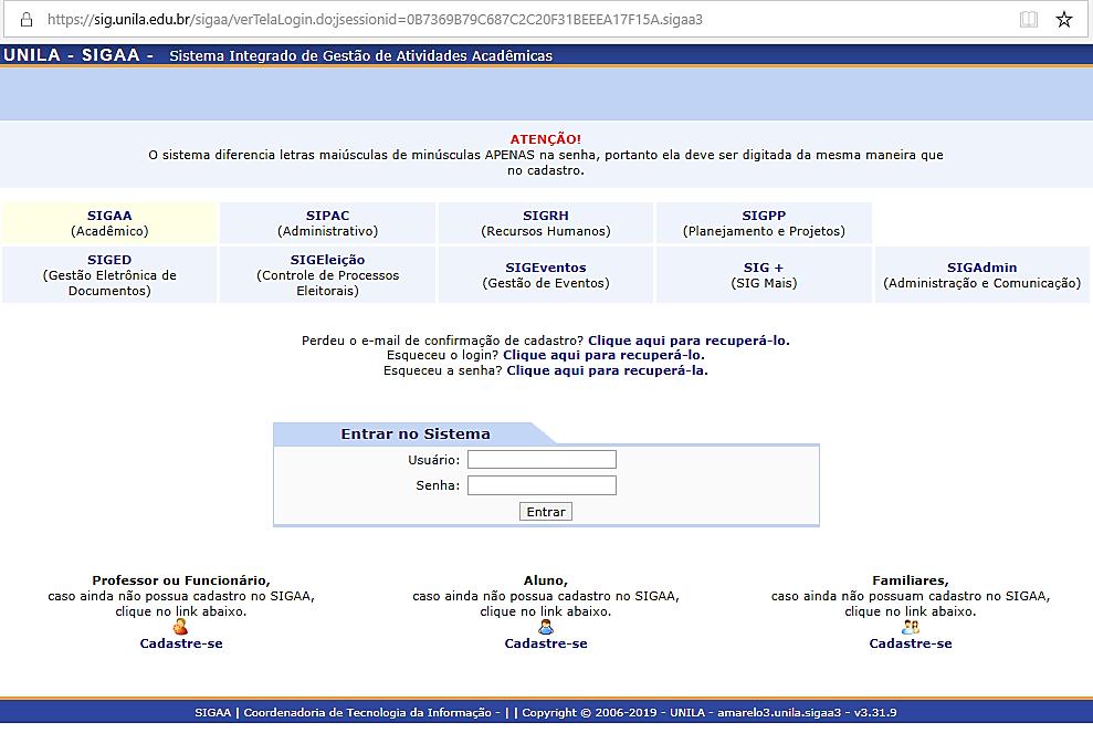 SIGAA Sistema integrado de