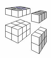 com pelo menos uma face pintada é 6+ 3+ 6= 15, donde o número de cubinhos sem faces pintadas é 7 15 = 1. b) Na figura ao lado, mostramos o que acontece quando pintamos duas faces opostas do cubo.