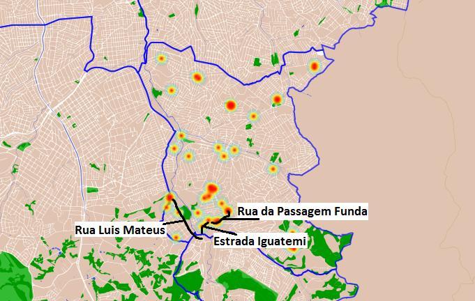 Localização das ocorrências fatais entre 2015 e 2017