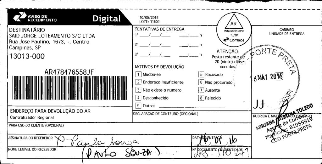 fls. 41 Este documento é cópia do original, assinado digitalmente por ALEXANDRE MACIEL SETTA, liberado nos autos em 22/05/2016 às 08:03.