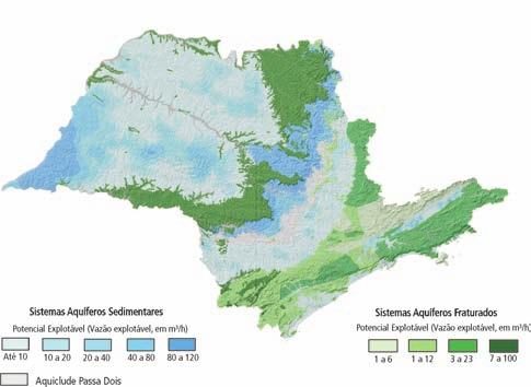3. OS AQuÍFErOS do ESTAdO de SÃO PAulO 25 No Mapa de Águas Subterrâneas do Estado de São Paulo, ilustrado a seguir, são representados, em azul, os Aquíferos Sedimentares e, em verde, os Aquíferos