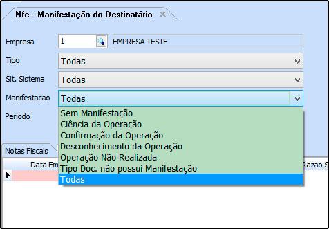 Sem Manifestação: Esta opção significa que a determinada NFE ainda se encontra sem nenhuma manifestação.