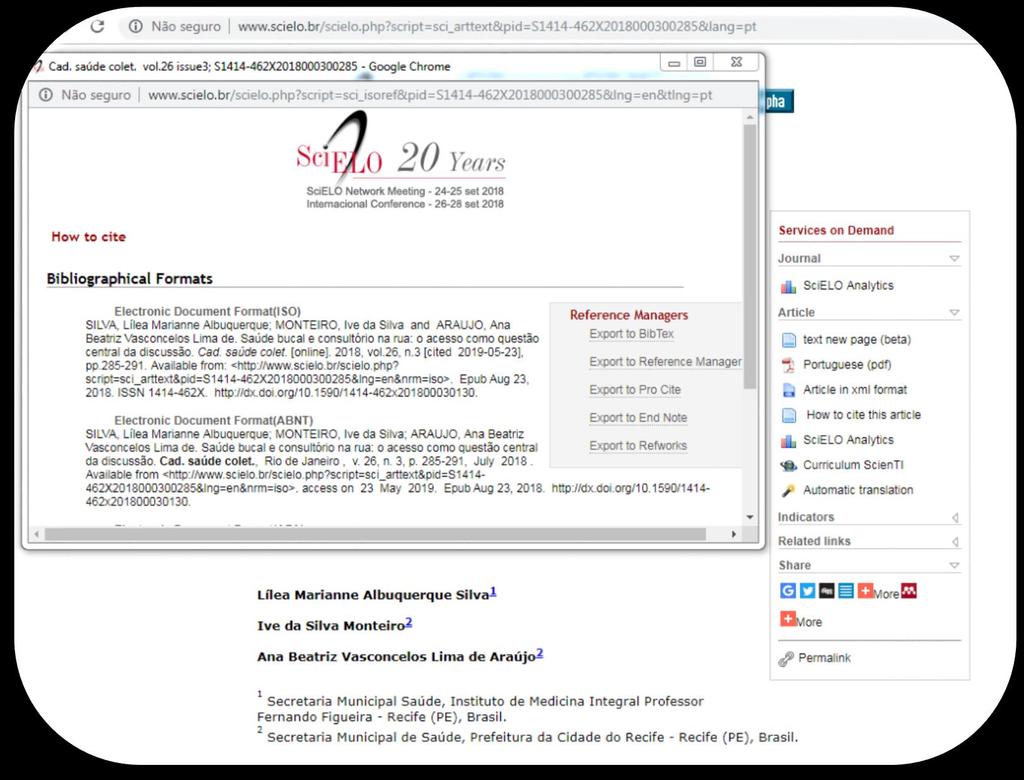 Importar referências da base Scielo A importação pela base da Scielo é realizada na opção How to cite this article.