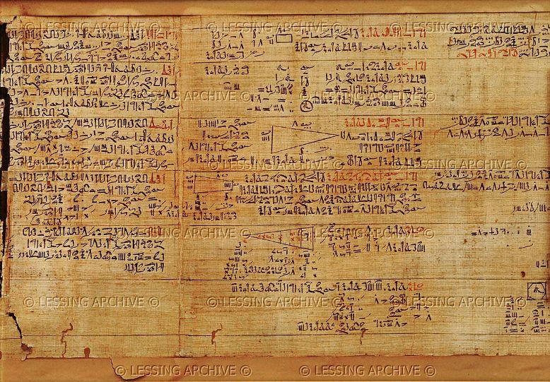 Egito - Papiro Rhind 33 cm de altura por 5 m de comprimento.