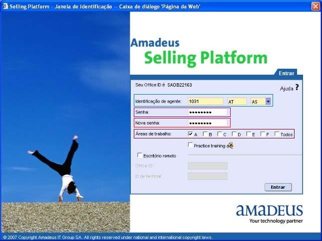 Preenchendo a Janela de Identificação Após carregar o sistema, é exibida a Janela de identificação onde são inseridas as informações da identificação do agente, senha, nova senha e as áreas de