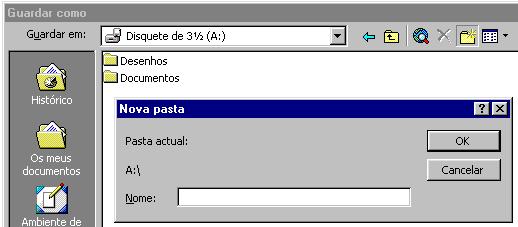 directoria onde pretende colocar o documento. Em Nome do ficheiro escreva o nome com que o pretende gravar. Criar uma pasta durante a operação de gravação Depois de abrir a janela Guardar como.