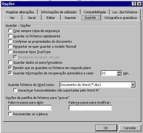 Configurar o programa para gravação automática O programa (WORD) pode ser configurado para realizar a gravação de forma automática em intervalos de tempo definidos pelo utilizador, salvaguardando