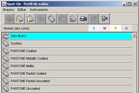 SPOT-ON COM CORES NOMEADAS 27 Janela principal do Spot-On A janela principal do Spot-On relaciona grupos de cores que representam bibliotecas de cores exatas no Fiery EXP8000.