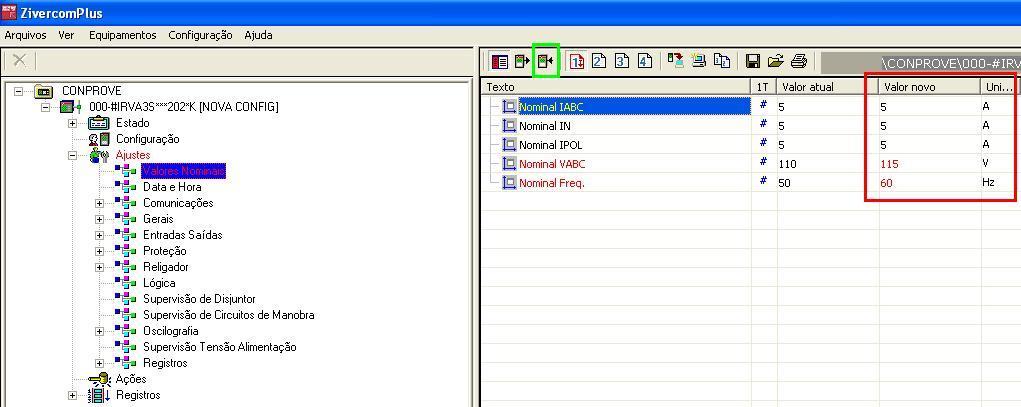 Figura 12 Após alterar o novo valor clique novamente no ícone destacado em verde