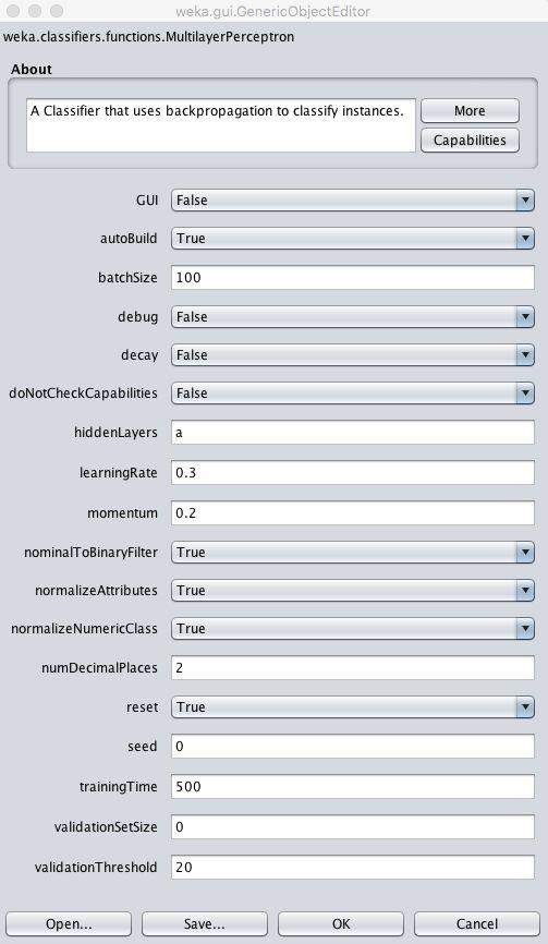 Configuração Weka para o Algoritmo Perceptron Multi-Layer Você também pode usar uma GUI para projetar a estrutura de rede.