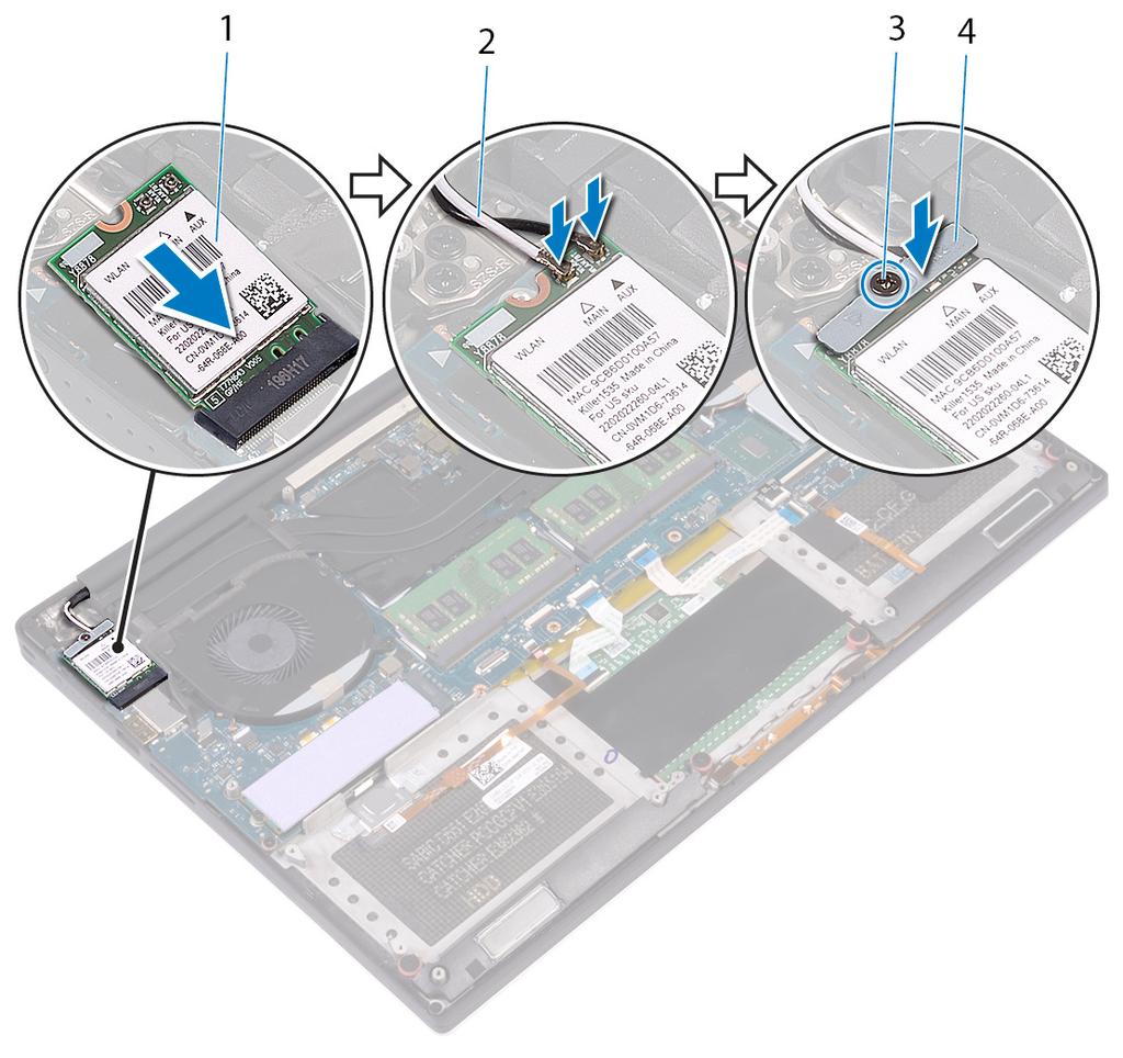 20 Como recolocar a placa sem fio ADVERTÊNCIA: Antes de trabalhar na parte interna do computador, leia as instruções de segurança fornecidas com seu computador e siga as instruções em Antes de