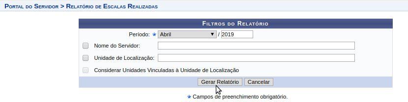 Figura 39. Formulário de Escalas Realizadas. O sistema exibirá os tipos de escalas realizadas no período escolhido.