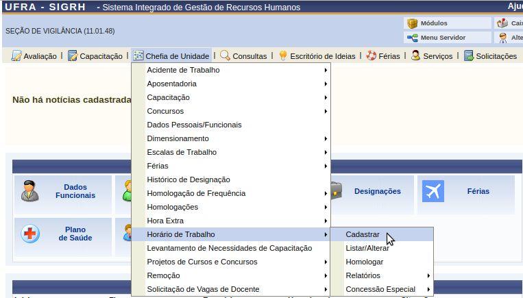 Figura 2. Cadastrar horário de trabalho.